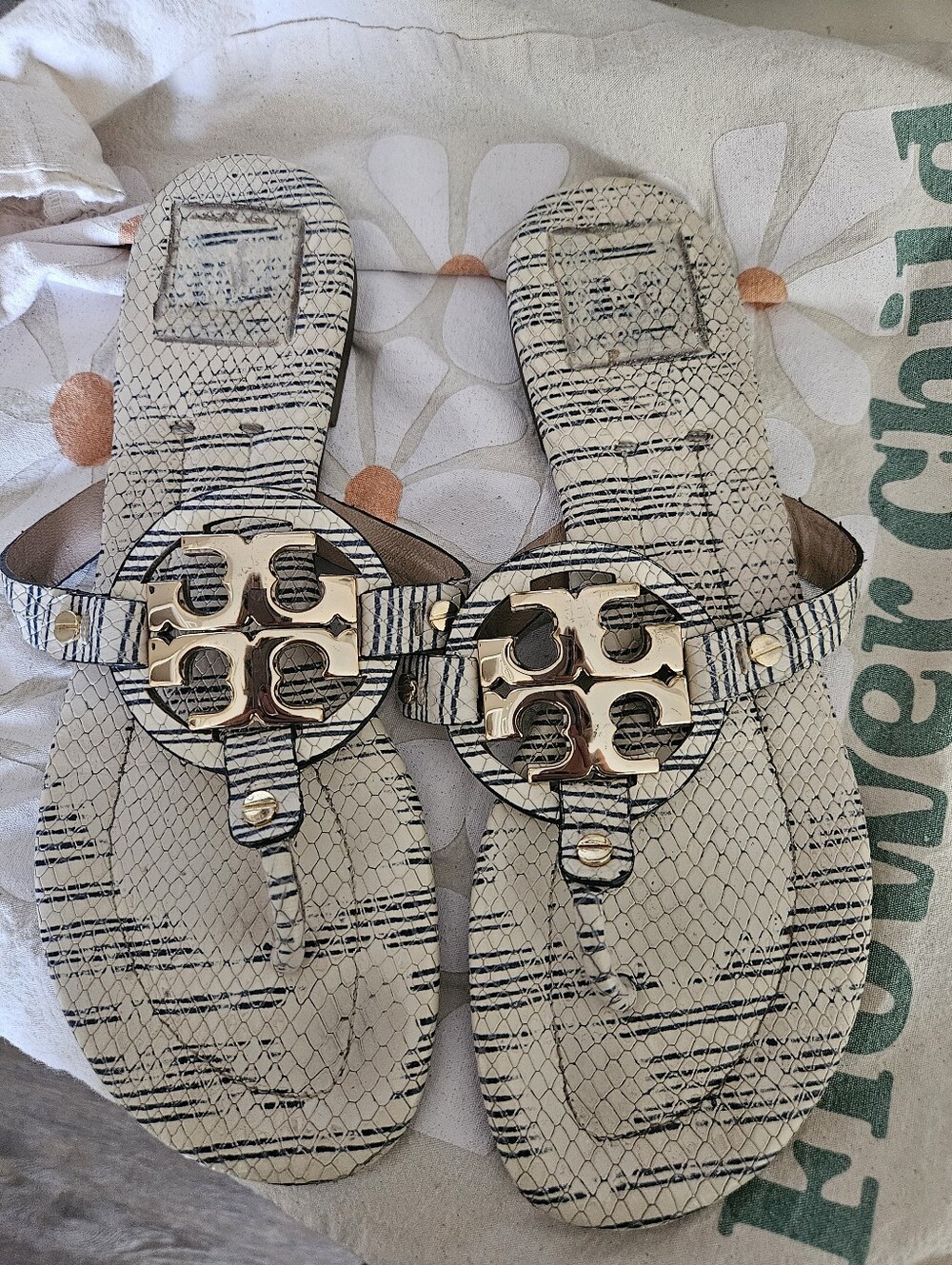 Tory Burch Miller Snake-Print Thong Sandals